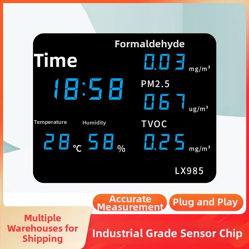 Монитор за качество на вътрешния въздух с температура, влажност, CO2, формалдехид и PM2.5