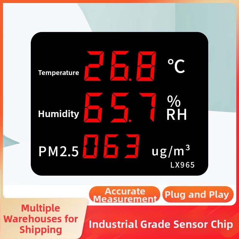 Монитор за качество на вътрешния въздух с температура, влажност, CO2, формалдехид и PM2.5
