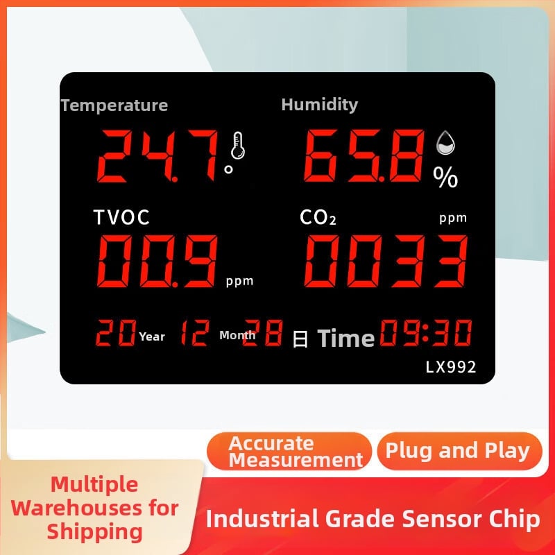 Монитор за качество на вътрешния въздух с температура, влажност, CO2, формалдехид и PM2.5