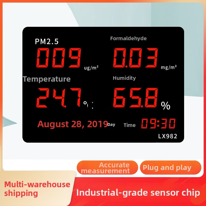 Монитор за качество на вътрешния въздух с температура, влажност, CO2, формалдехид и PM2.5