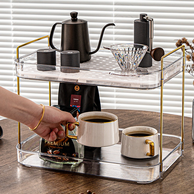 Stojak za čaše na stolnu ploču, plastični, dvostruki nivo, otporan na vlagu, bez bušenja, elegantan luksuzni stil