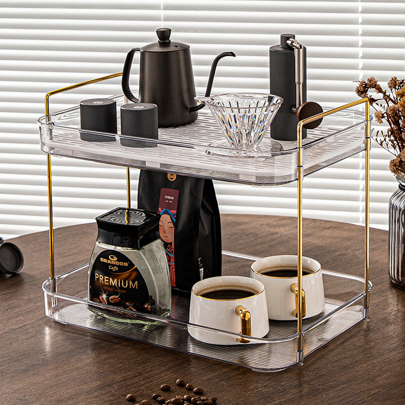 Stojak za čaše na stolnu ploču, plastični, dvostruki nivo, otporan na vlagu, bez bušenja, elegantan luksuzni stil