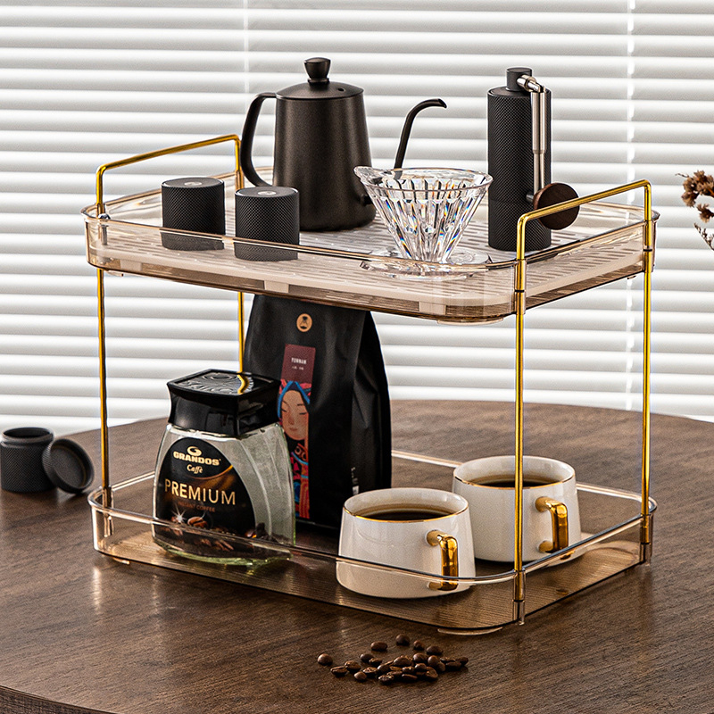 Stojak za čaše na stolnu ploču, plastični, dvostruki nivo, otporan na vlagu, bez bušenja, elegantan luksuzni stil