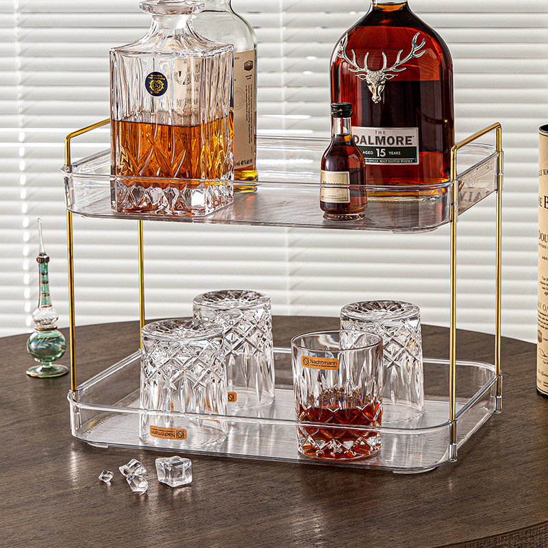 Stojak za čaše na stolnu ploču, plastični, dvostruki nivo, otporan na vlagu, bez bušenja, elegantan luksuzni stil