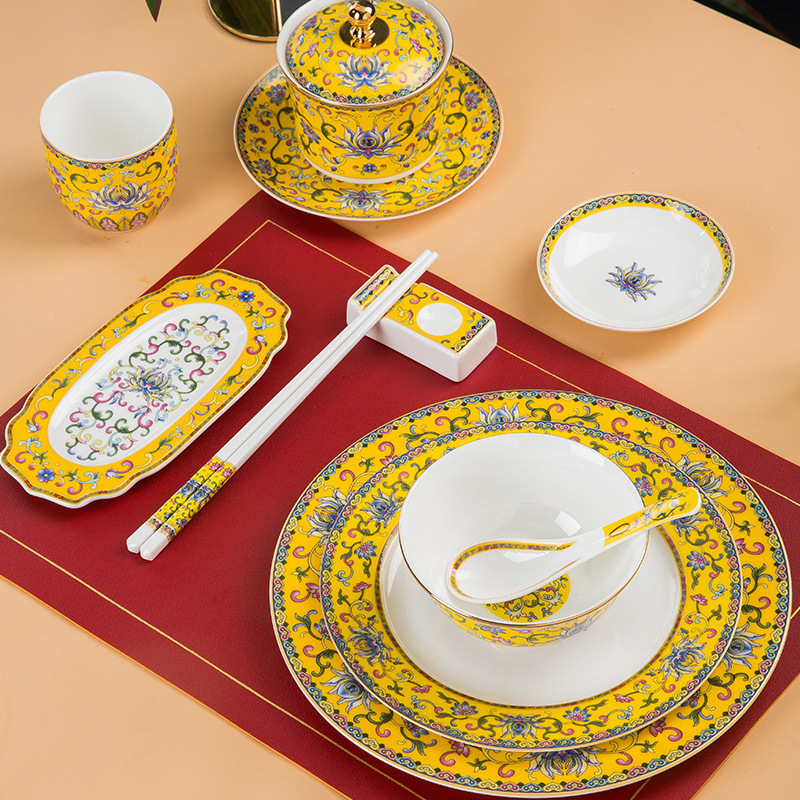 Emalirana misa od porculana s kostima, okruglog oblika, uzorak biljaka i cvijeća, kineski stil (nova chinoiserie), tisak logotipa i prilagodba dostupni