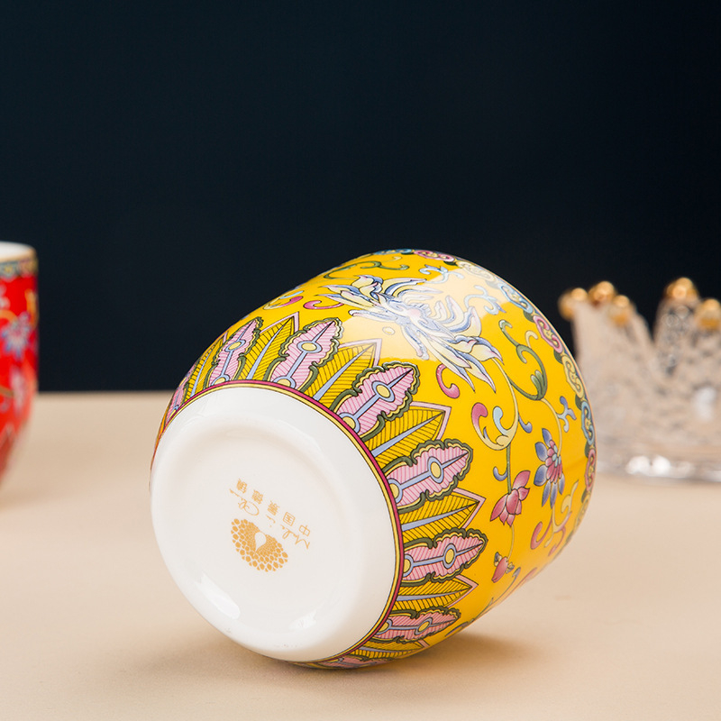 Emalirana misa od porculana s kostima, okruglog oblika, uzorak biljaka i cvijeća, kineski stil (nova chinoiserie), tisak logotipa i prilagodba dostupni