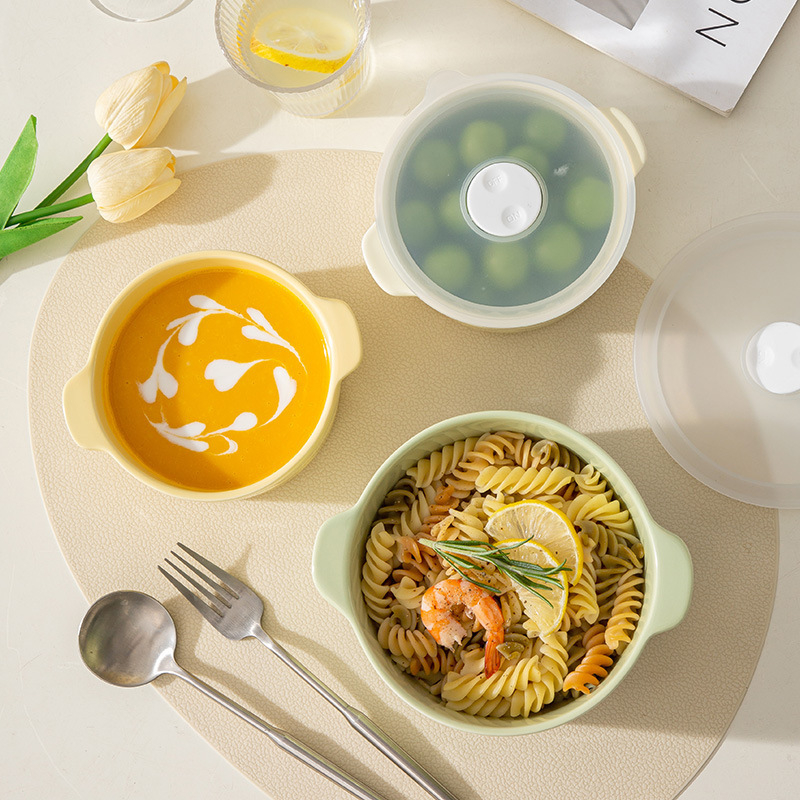 Keramička posuda za očuvanje svježine s poklopcem, mikrovalno pogodna, kapacitet 301–500 ml