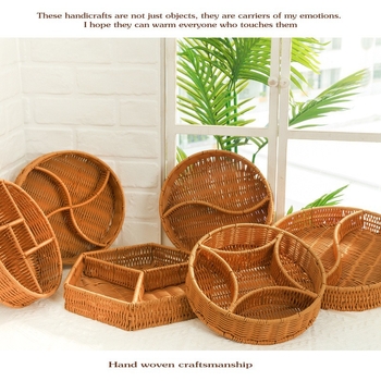 Πιατέλα φρούτων με ομοίωμα ρατάν, διαμερισμένη για φρούτα, λαχανικά και σνακ, υλικό PP, ρετρό στυλ πολυτελείας, αυτοεξυπηρέτηση