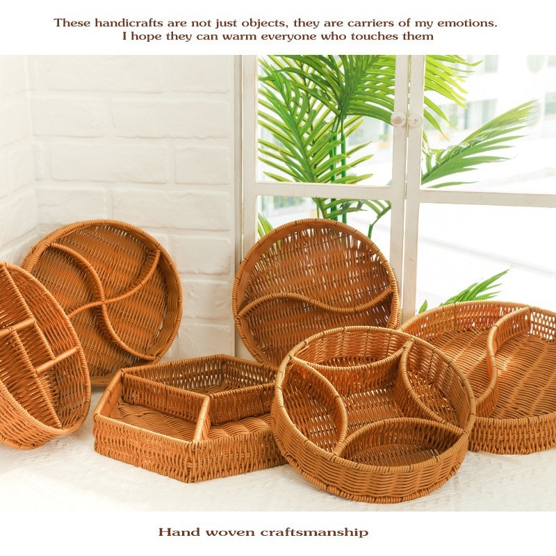 Πιατέλα φρούτων με ομοίωμα ρατάν, διαμερισμένη για φρούτα, λαχανικά και σνακ, υλικό PP, ρετρό στυλ πολυτελείας, αυτοεξυπηρέτηση