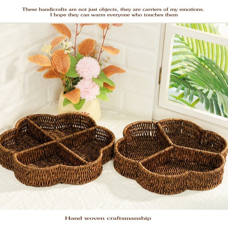 Πιατέλα φρούτων με ομοίωμα ρατάν, διαμερισμένη για φρούτα, λαχανικά και σνακ, υλικό PP, ρετρό στυλ πολυτελείας, αυτοεξυπηρέτηση