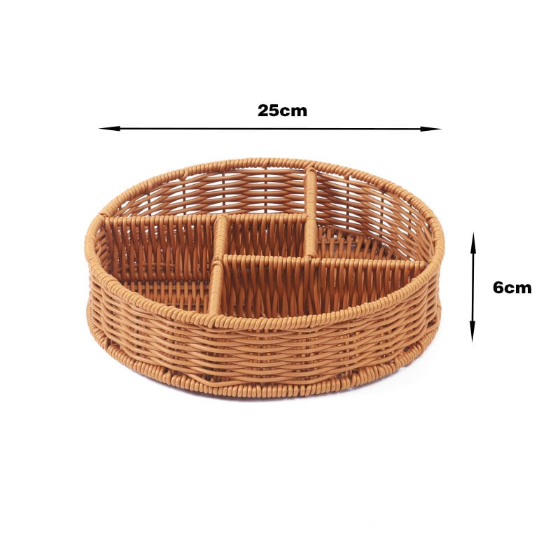 Πιατέλα φρούτων με ομοίωμα ρατάν, διαμερισμένη για φρούτα, λαχανικά και σνακ, υλικό PP, ρετρό στυλ πολυτελείας, αυτοεξυπηρέτηση