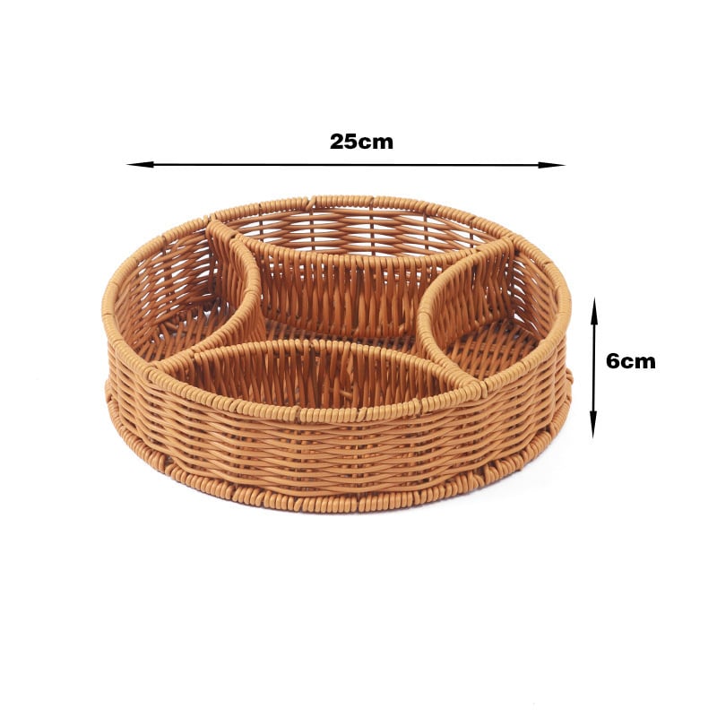 Πιατέλα φρούτων με ομοίωμα ρατάν, διαμερισμένη για φρούτα, λαχανικά και σνακ, υλικό PP, ρετρό στυλ πολυτελείας, αυτοεξυπηρέτηση