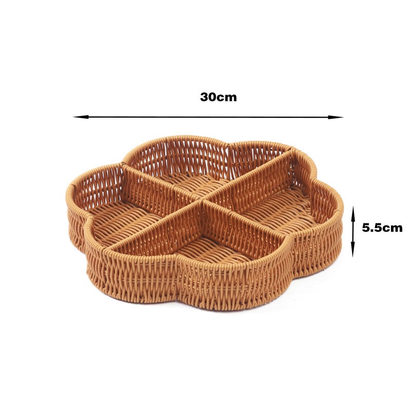 Πιατέλα φρούτων με ομοίωμα ρατάν, διαμερισμένη για φρούτα, λαχανικά και σνακ, υλικό PP, ρετρό στυλ πολυτελείας, αυτοεξυπηρέτηση