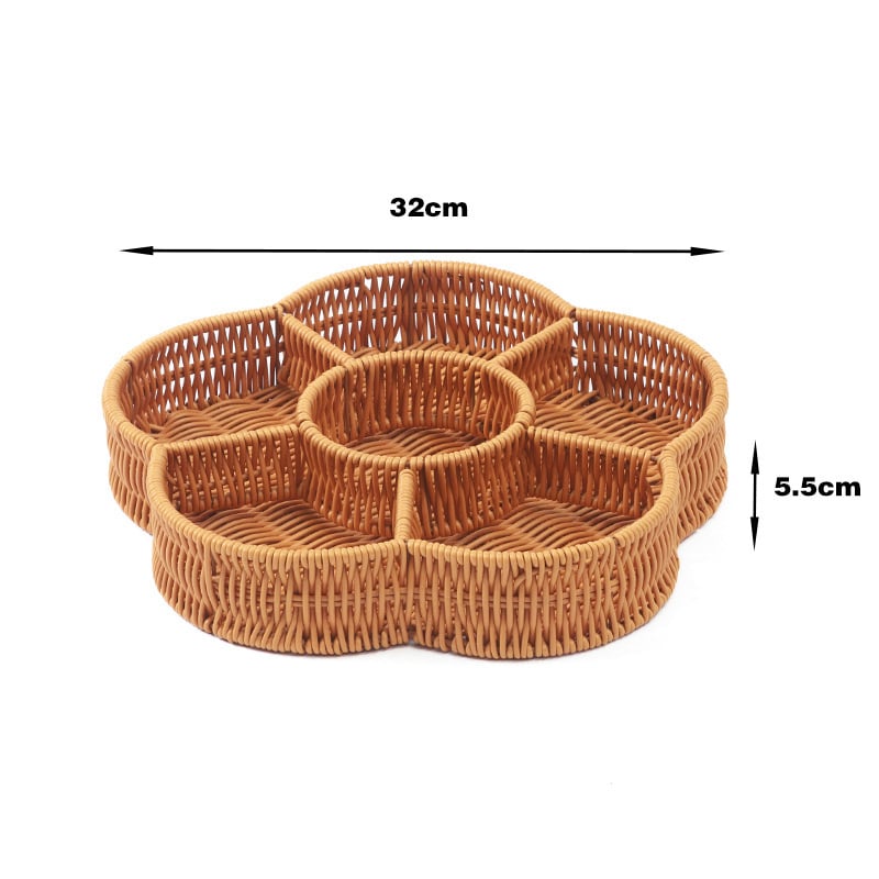 Πιατέλα φρούτων με ομοίωμα ρατάν, διαμερισμένη για φρούτα, λαχανικά και σνακ, υλικό PP, ρετρό στυλ πολυτελείας, αυτοεξυπηρέτηση