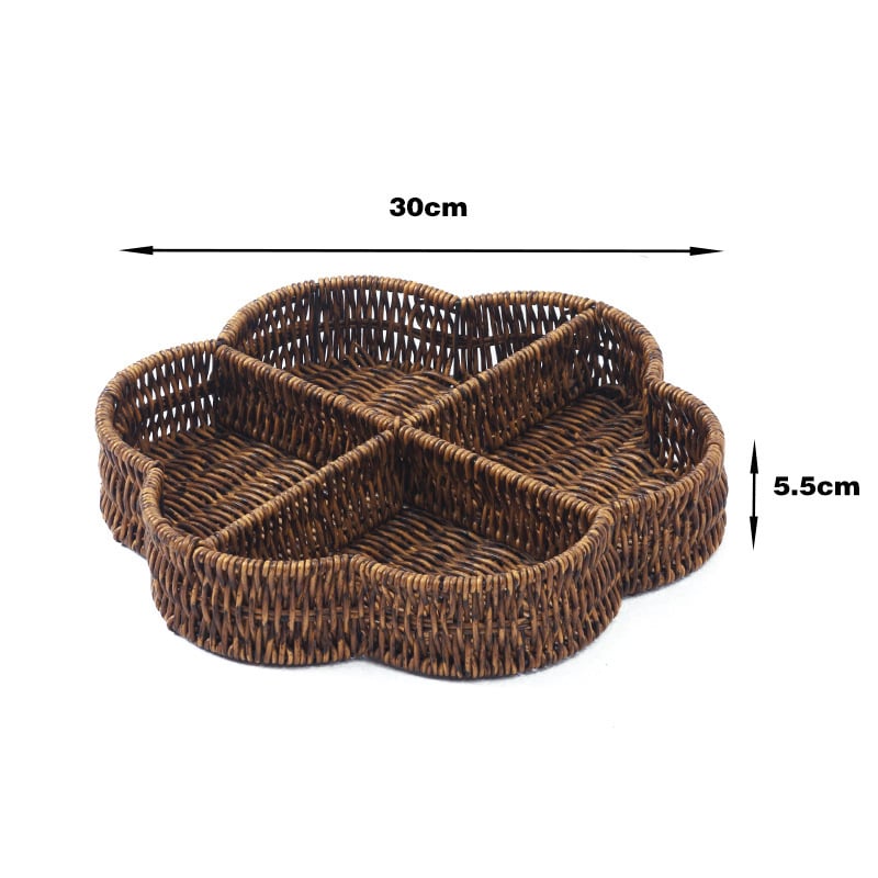 Πιατέλα φρούτων με ομοίωμα ρατάν, διαμερισμένη για φρούτα, λαχανικά και σνακ, υλικό PP, ρετρό στυλ πολυτελείας, αυτοεξυπηρέτηση