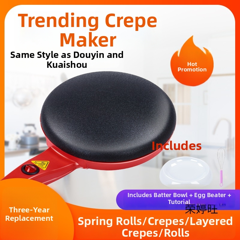 Elektrická panvica na palacinky a jarné rolky, kompaktný vaflový pan, 600W, jednostranné vykurovanie, mechanické ovládanie