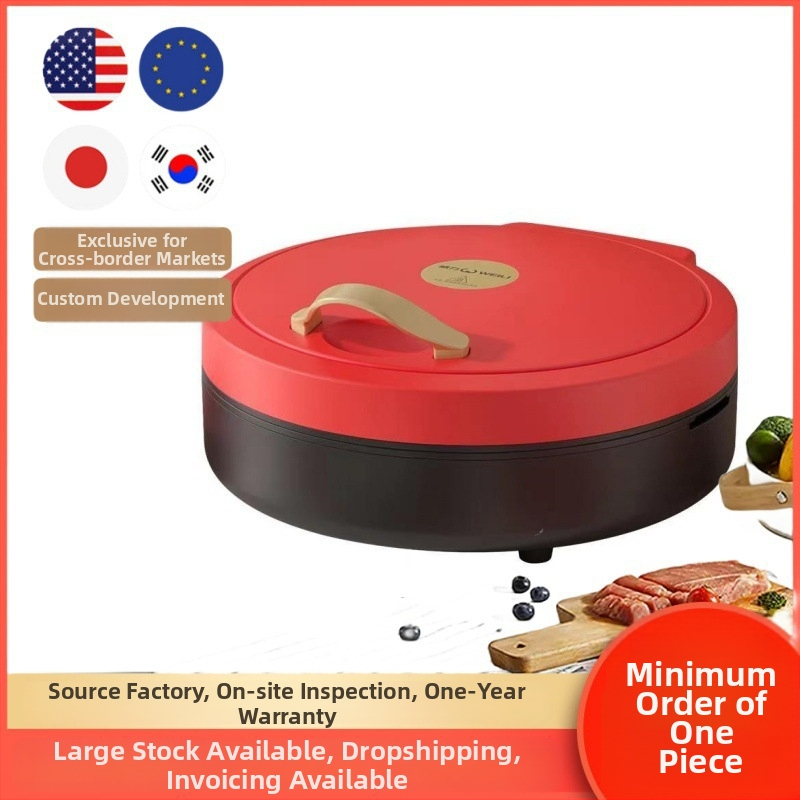 Elektrická panvica na palacinky s dvojstranným vykurovaním, odnímateľná a umývateľná, 1000W+, 110-240V, mechanické ovládanie, pre 4-5 porcií