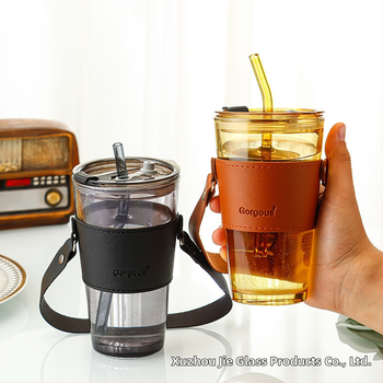 Staklena čaša za vodu s užetom i poklopcem, za parove, pogodna za ured i dom, visok kapacitet šalice za kavu