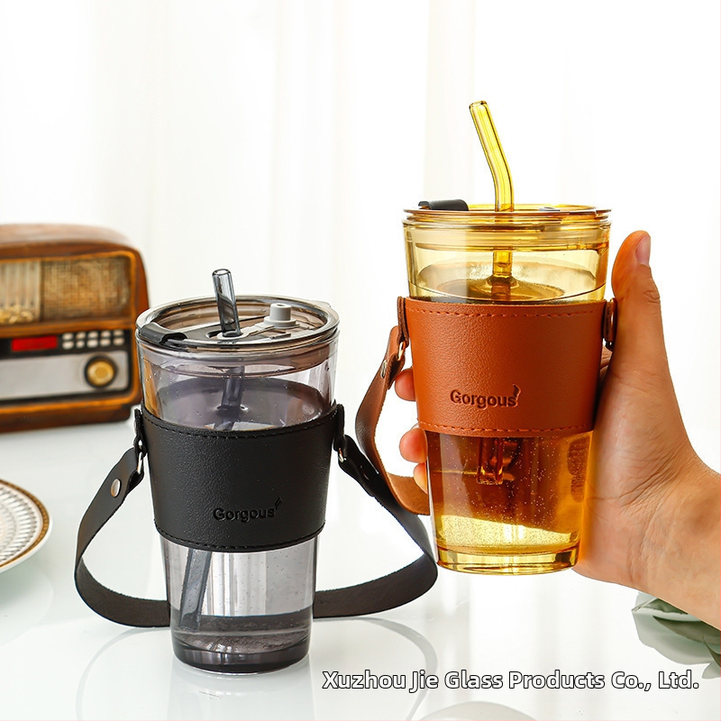 Staklena čaša za vodu s užetom i poklopcem, za parove, pogodna za ured i dom, visok kapacitet šalice za kavu
