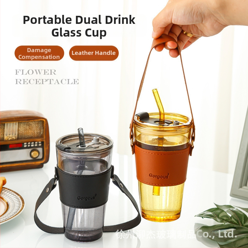 Staklena čaša za vodu s užetom i poklopcem, za parove, pogodna za ured i dom, visok kapacitet šalice za kavu