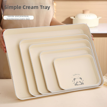 Obdĺžnikový tanier na čaj, plastový, ručne vyrobený, hrubší dizajn pre catering, japonský štýl, jednoduchý štýl; vhodný na čaj, poháre, ovocie a kávové dezerty