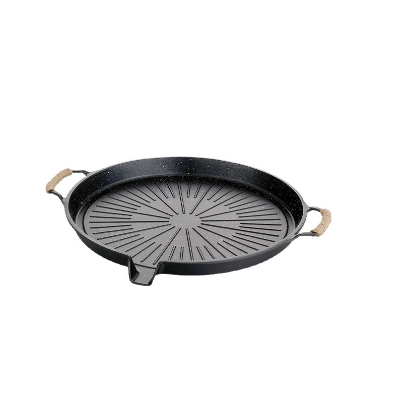 Tigaie BBQ outdoor, din aliaj, rotundă, stil Coreean - multifuncțională, portabilă, ușor de curățat, antiaderent