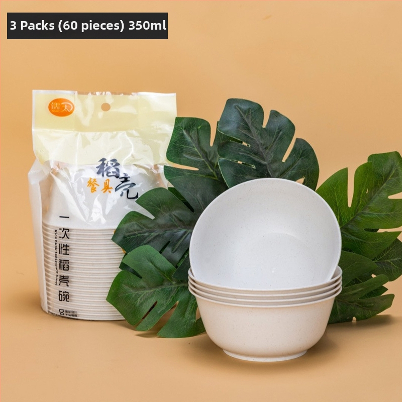 Jednorazová misa z ryžovej šupky, potravinárska plastová, hrubšia, odolná voči vysokým teplotám, 350 ml