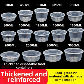 Okrúhly plastový miska s viečkom, priesvitný box na jedlo na donášku