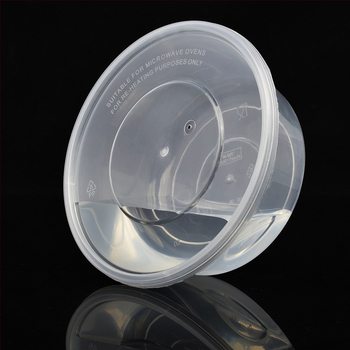 Okrúhly plastový miska s viečkom, priesvitný box na jedlo na donášku