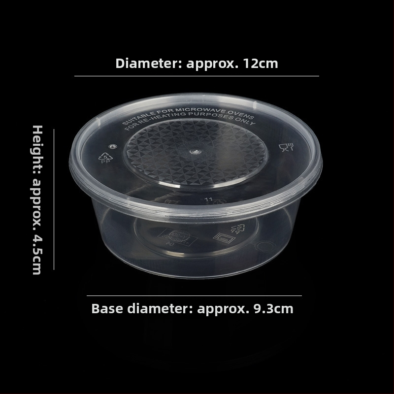 Okrúhly plastový miska s viečkom, priesvitný box na jedlo na donášku