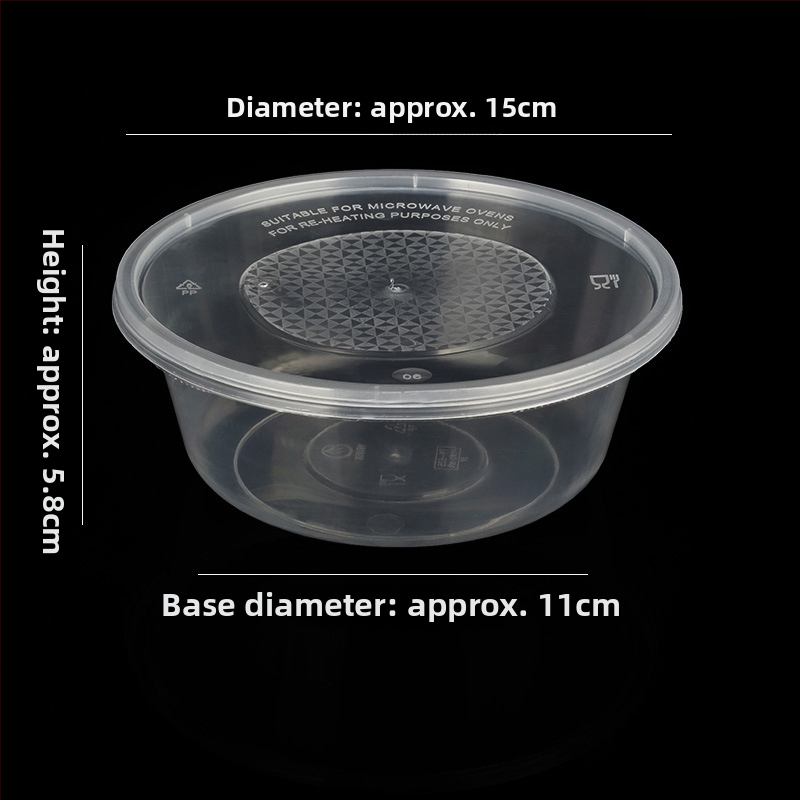 Okrúhly plastový miska s viečkom, priesvitný box na jedlo na donášku
