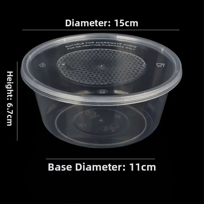 Okrúhly plastový miska s viečkom, priesvitný box na jedlo na donášku