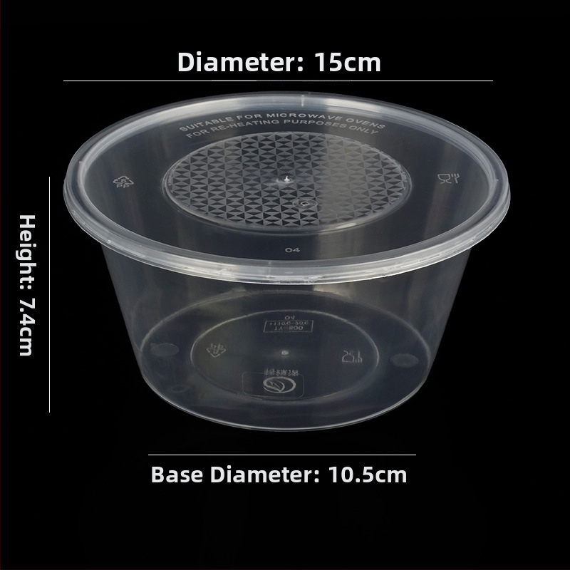 Okrúhly plastový miska s viečkom, priesvitný box na jedlo na donášku