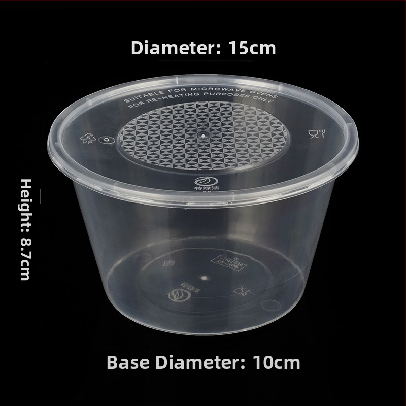 Okrúhly plastový miska s viečkom, priesvitný box na jedlo na donášku