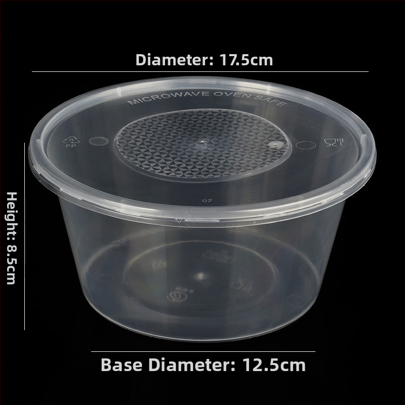 Okrúhly plastový miska s viečkom, priesvitný box na jedlo na donášku
