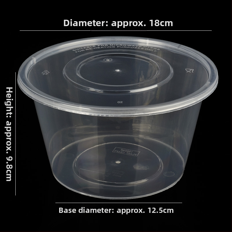 Okrúhly plastový miska s viečkom, priesvitný box na jedlo na donášku
