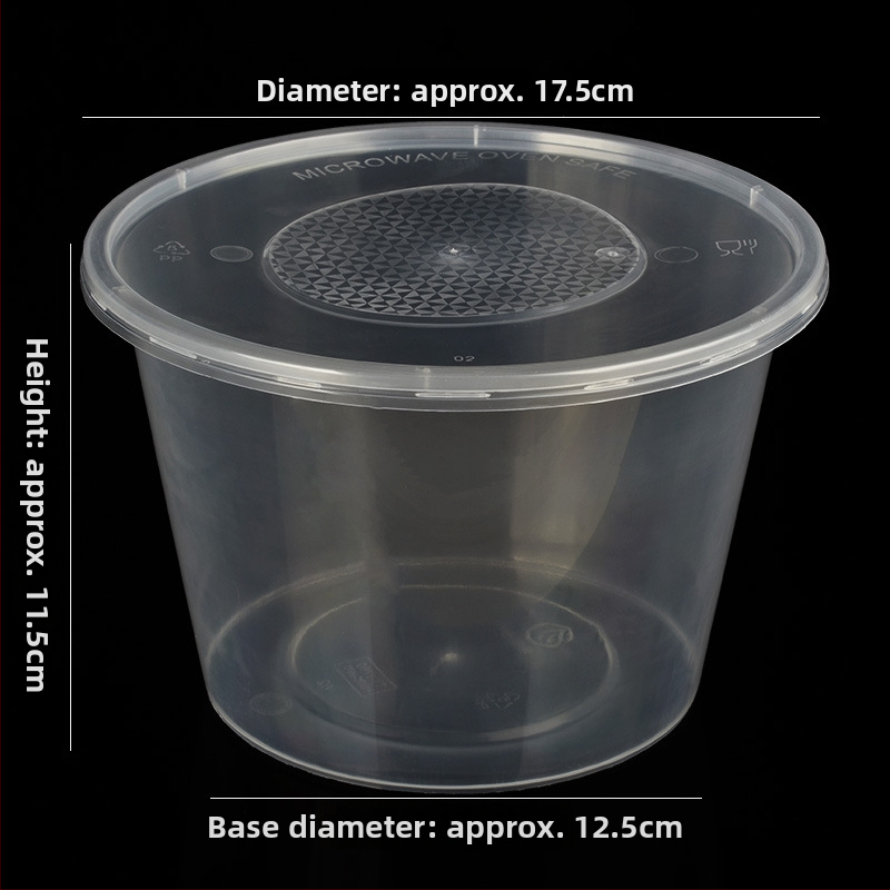 Okrúhly plastový miska s viečkom, priesvitný box na jedlo na donášku