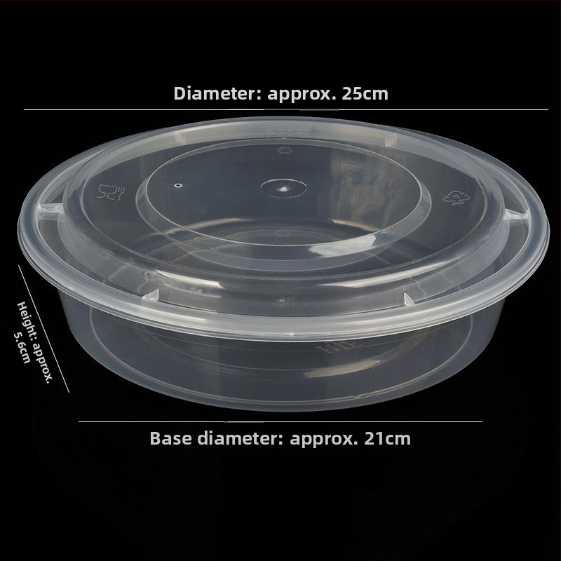 Okrúhly plastový miska s viečkom, priesvitný box na jedlo na donášku