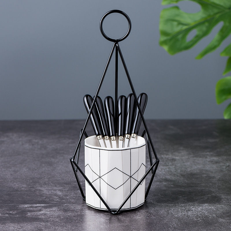 Set vilica za voće s keramičkim držačem, nordijski stil, minimalistička geometrija, logo tiskano, prilagodljivo