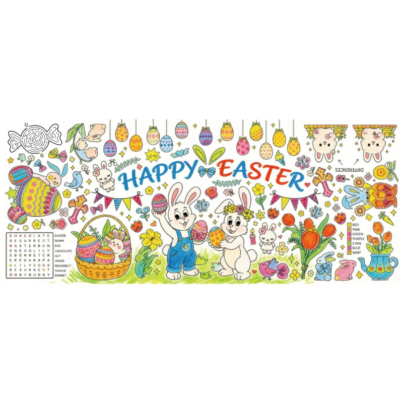 Față de masă de unică folosință pentru copii – DIY desen animat, masă de hârtie, stil poster pentru activități, potrivită pentru zile de naștere, Crăciun și Halloween