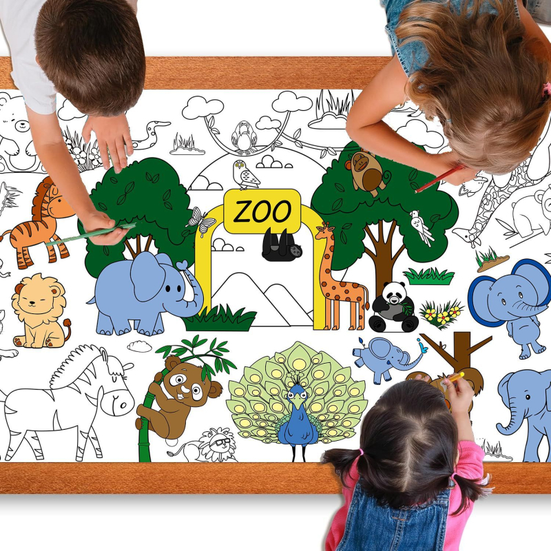 Față de masă de unică folosință pentru copii – DIY desen animat, masă de hârtie, stil poster pentru activități, potrivită pentru zile de naștere, Crăciun și Halloween