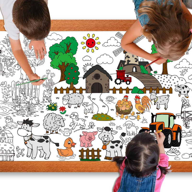 Față de masă de unică folosință pentru copii – DIY desen animat, masă de hârtie, stil poster pentru activități, potrivită pentru zile de naștere, Crăciun și Halloween