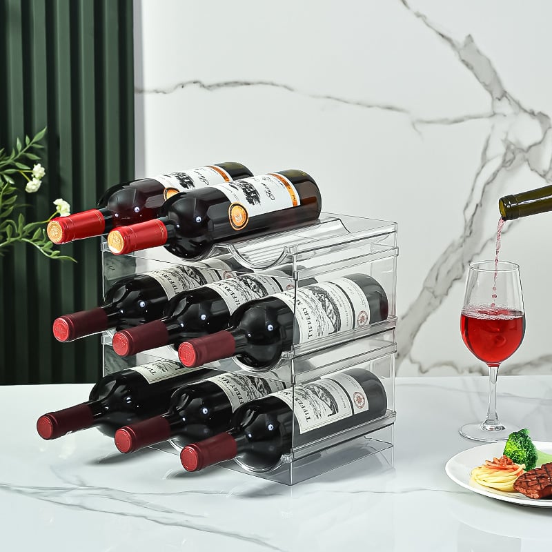 Desktop stalak za vino s više pretinaca za boce, 1-5 razina, PET materijal, bez bušenja, moderni minimalistički dizajn