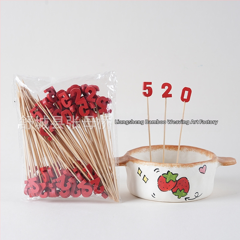 Bambusz nyárs rózsa-virágsokor motívummal és masnival – kandírozott gyümölcs és koktél díszítéséhez, 100 darabos csomag