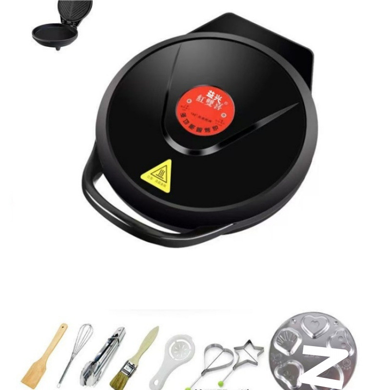 Електрически тиган за палачинки с двустранно нагряване, диаметър 28–32 см, мощност 1200–1500 W, управление с бутони