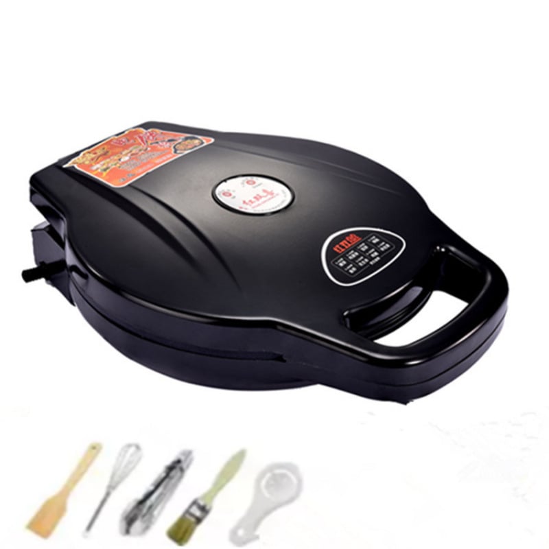 Електрически тиган за палачинки с двустранно нагряване, диаметър 28–32 см, мощност 1200–1500 W, управление с бутони