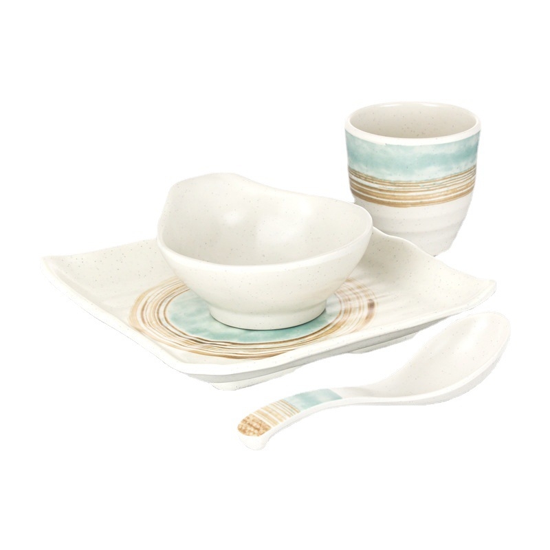 Melamin set od četiri komada posuđa za restorane hot pot – otporan na padove, više uzoraka, površina naljepnica, tiskani logotip