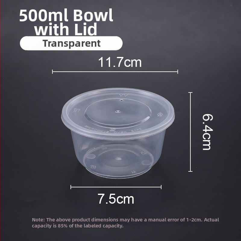 Jednokratna prozirna okrugla plastična zdjela za dostavu, ojačana, rok trajanja 1 godina