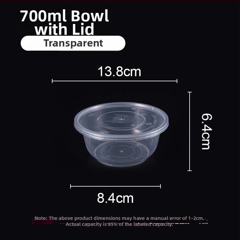 Jednokratna prozirna okrugla plastična zdjela za dostavu, ojačana, rok trajanja 1 godina