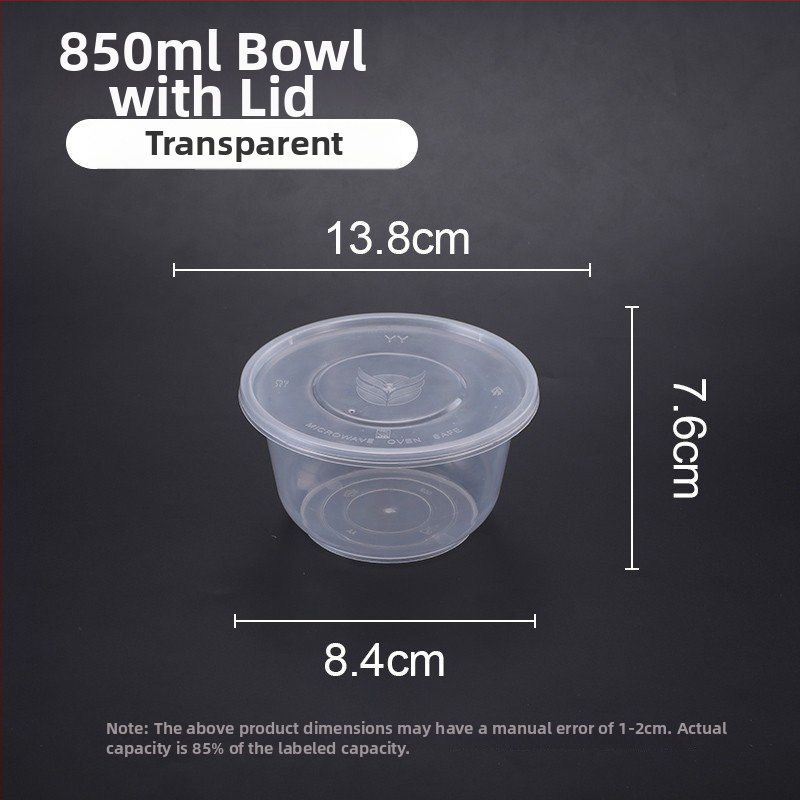 Jednokratna prozirna okrugla plastična zdjela za dostavu, ojačana, rok trajanja 1 godina